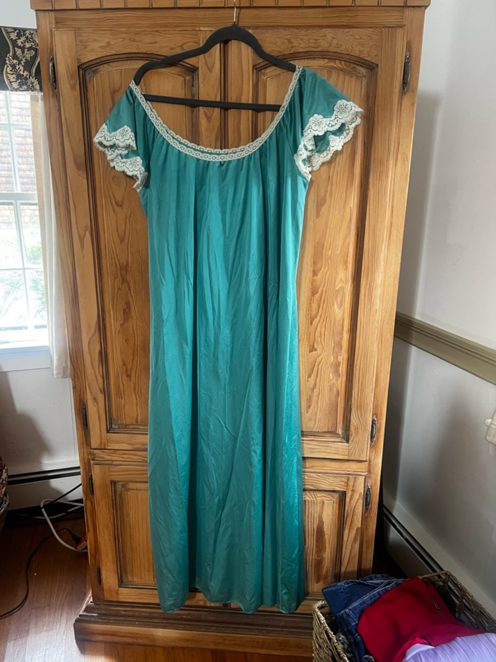 Vintage Teal Lace-Trim nightgown Dress